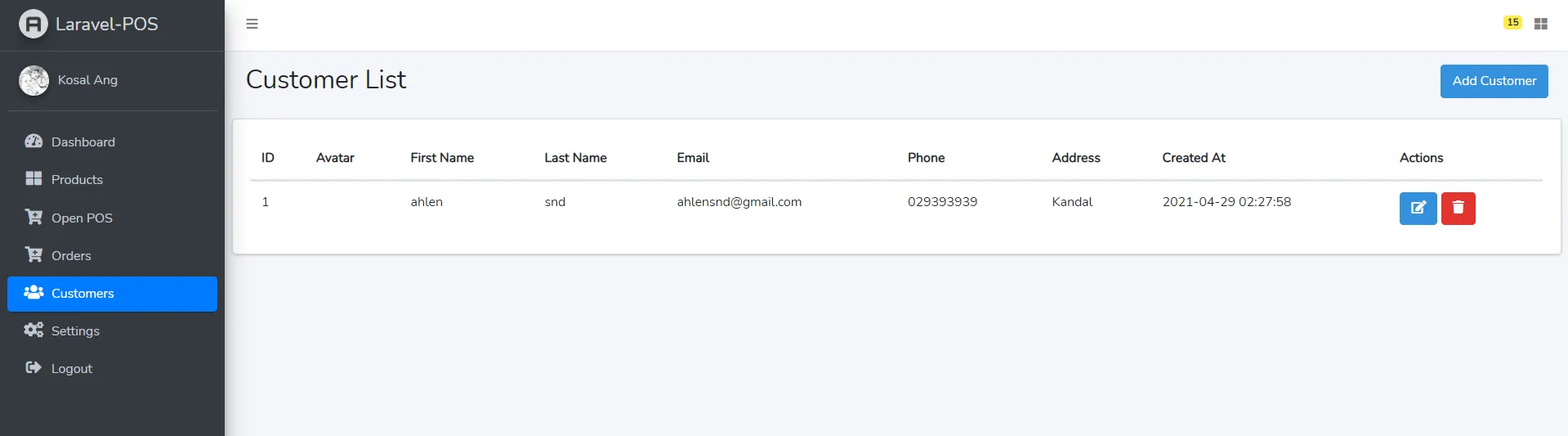 Customer list